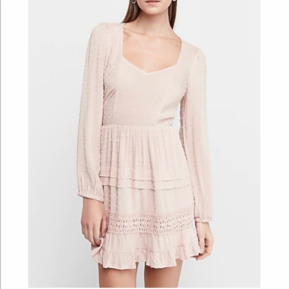 Clip Dot Tiered Lace Skirt Mini Dress - Blush